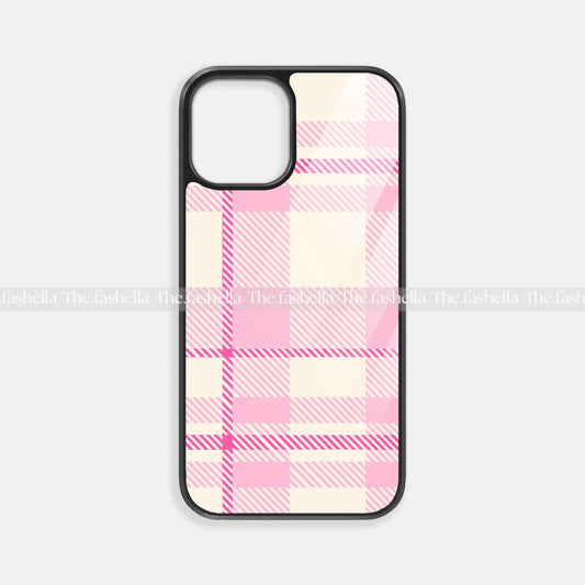 Aesthetic pink & beige checks  premium glossy phone case