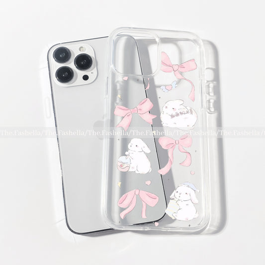 Aesthetic pink bows and bunnies clear case