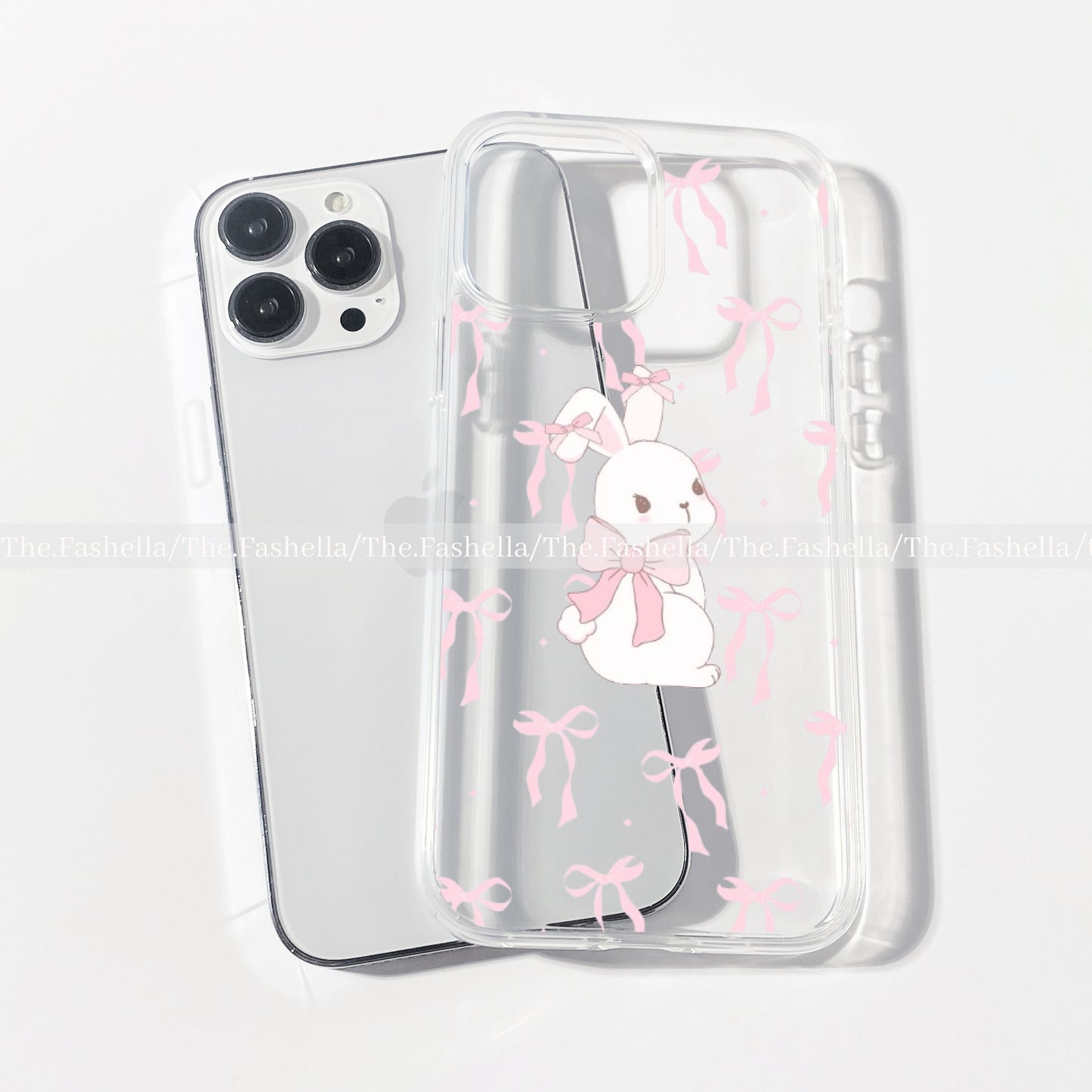 aesthetic pink bows and bunny clear case