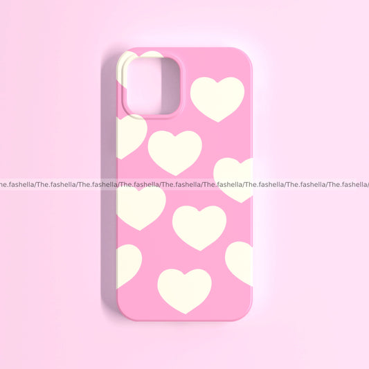 Aesthetic pink base beige hearts case