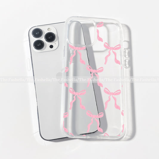 Aesthetic pink bow clear case